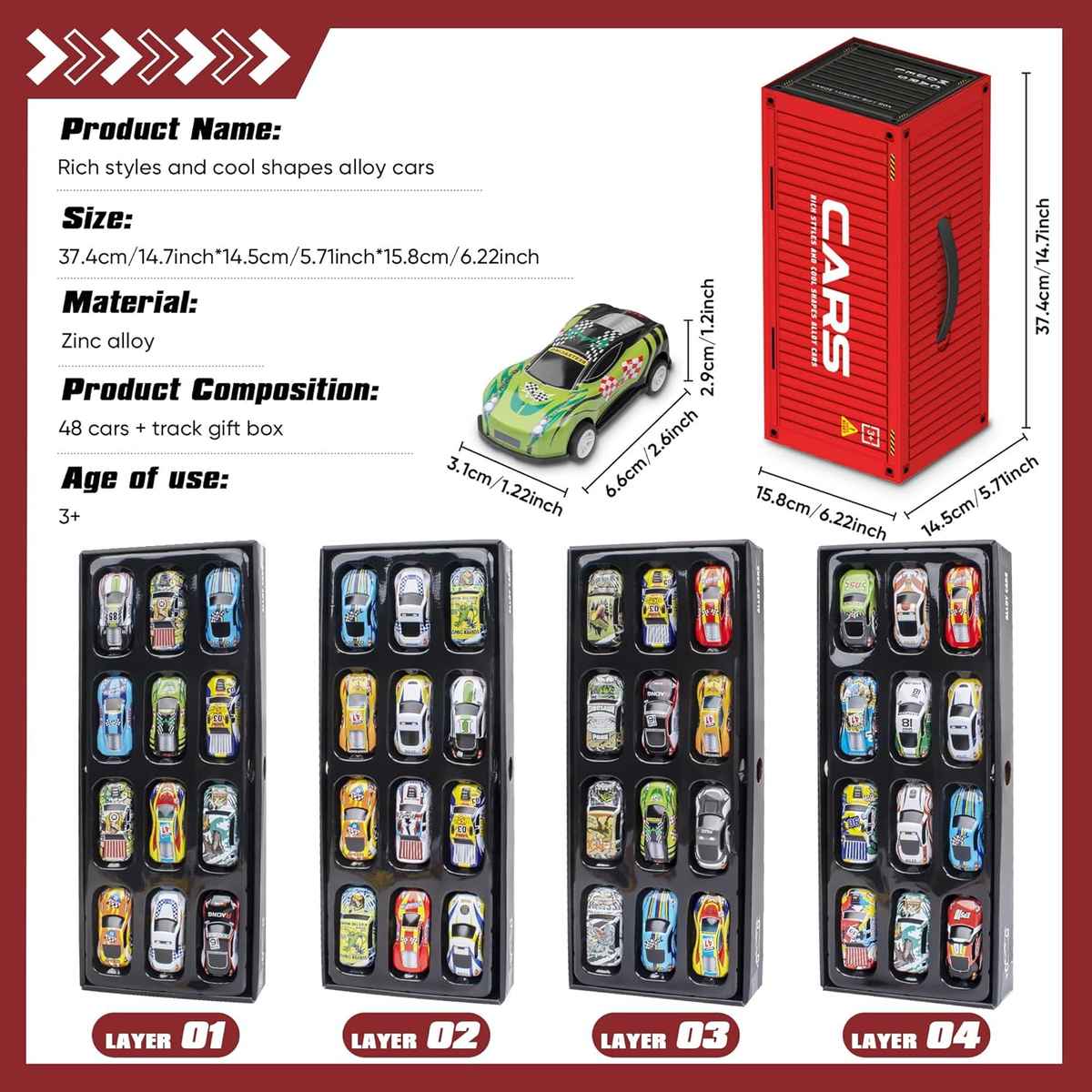 48PCS/Set Mini Car with Storage Box Pull Back Vehicle