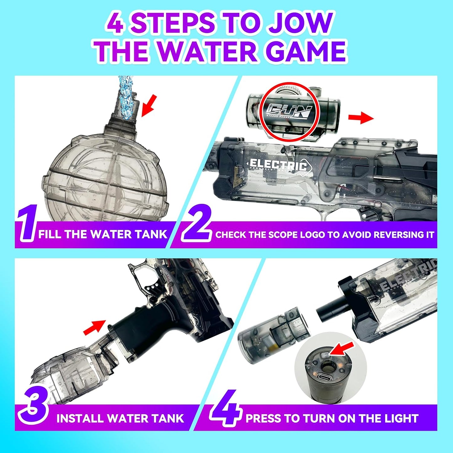Electric Water pistol with light make your summer better