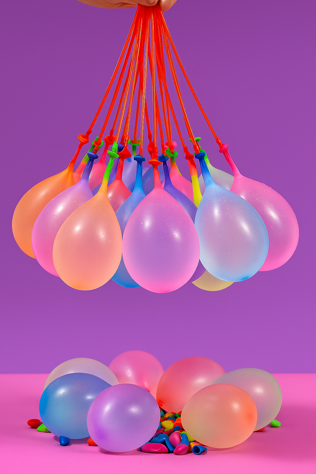 water balloons with quick- filling and self-tying
