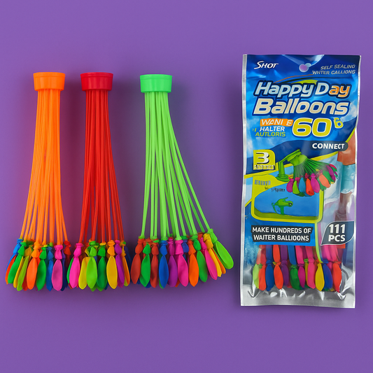 water balloons with quick- filling and self-tying