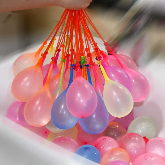 water balloons with quick- filling and self-tying
