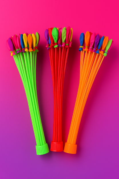 water balloons with quick- filling and self-tying