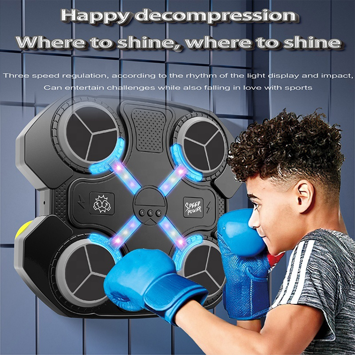 Music Boxing Machine Mounted Smart Punching Target with Boxing Gloves